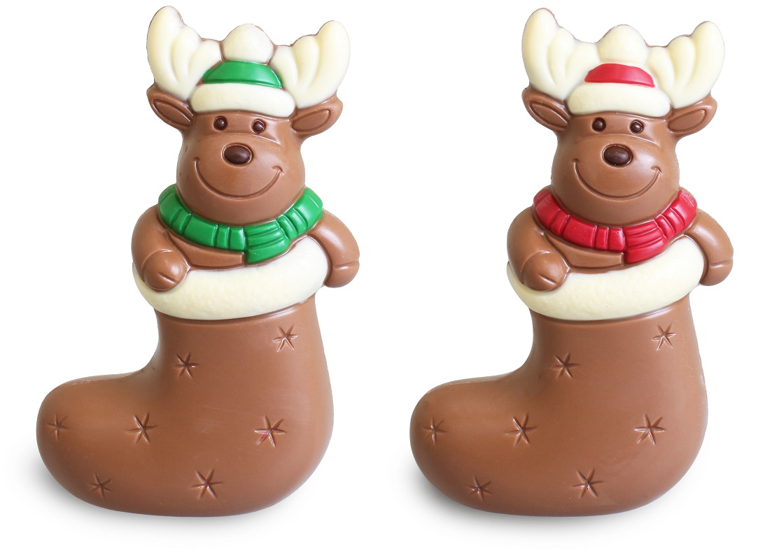 Schokoladenfigur Elch in Weihnachtssocke